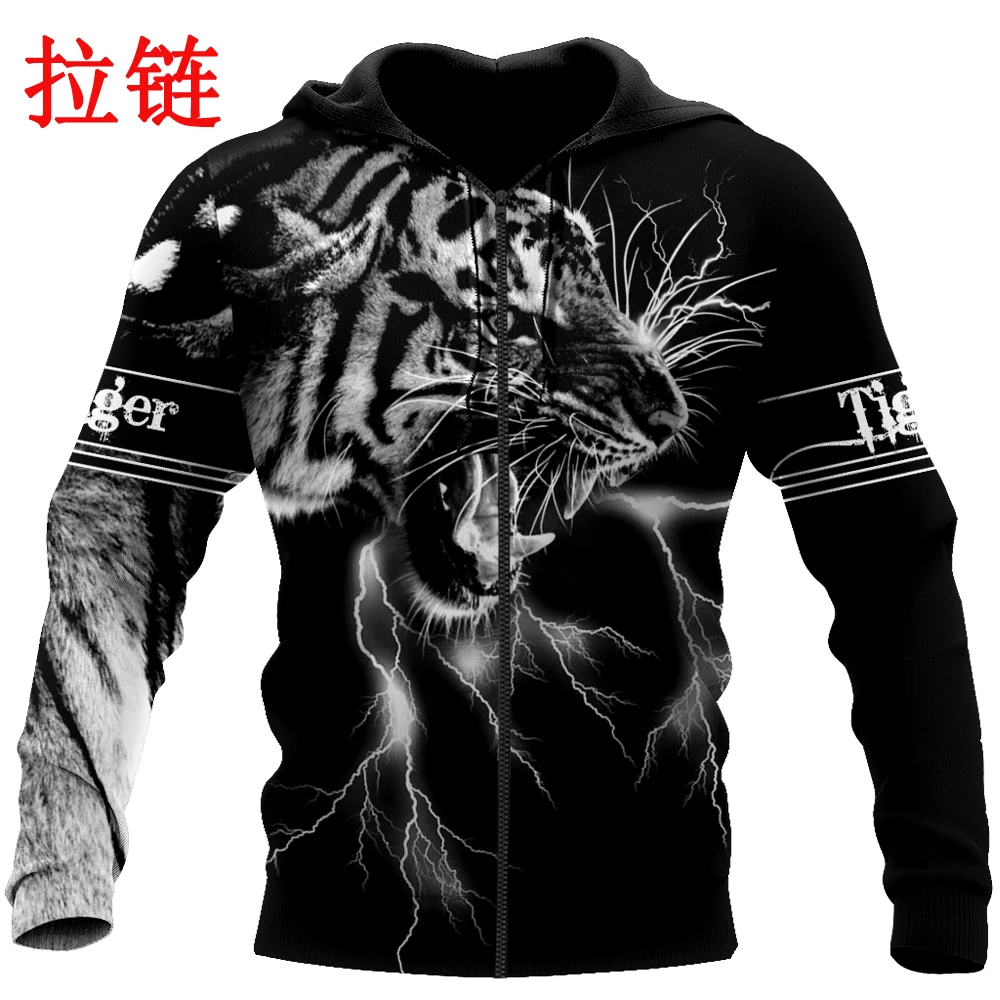 Mooie Animal Tiger Lightning 3D Gedrukt Fashion Hoodies Mannen Sweater Unisex Zip Pullover Casual Jas Trainingspak DW0261