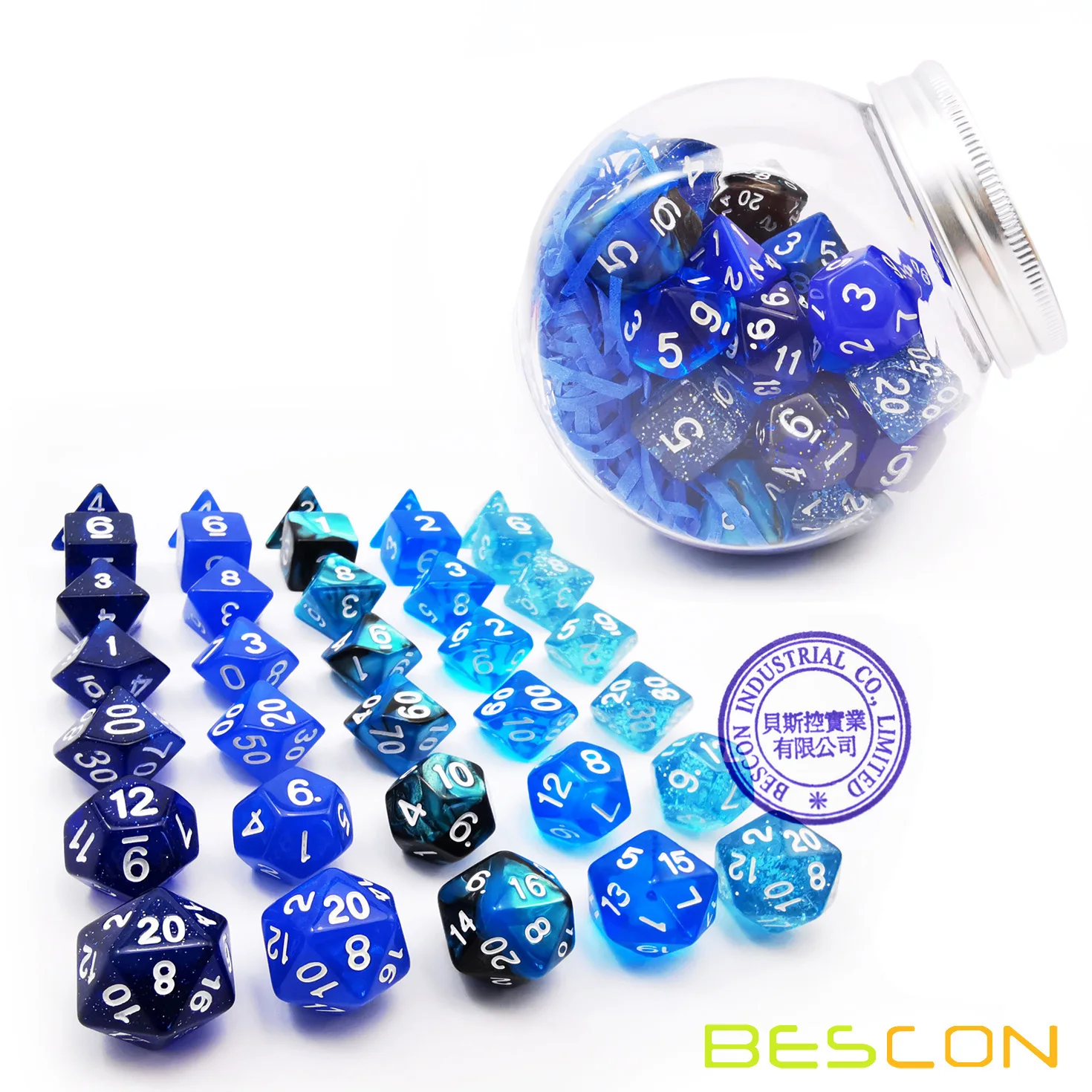 Bescon Nhập Vai Xúc Xắc Bộ 35 Chiếc Đại Dương Xanh Dương Bộ, DND Vai Trò Chơi Trò Chơi Xúc Xắc 5X7pcs