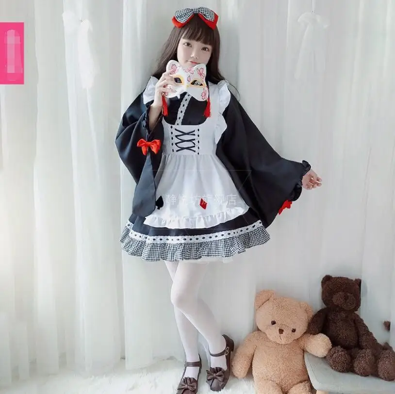 Cosplay Japanese Anime Maid Dress Cos Loli Kawaii Kimono Style Retro Gothic Tea Party Lolita Dress image 2