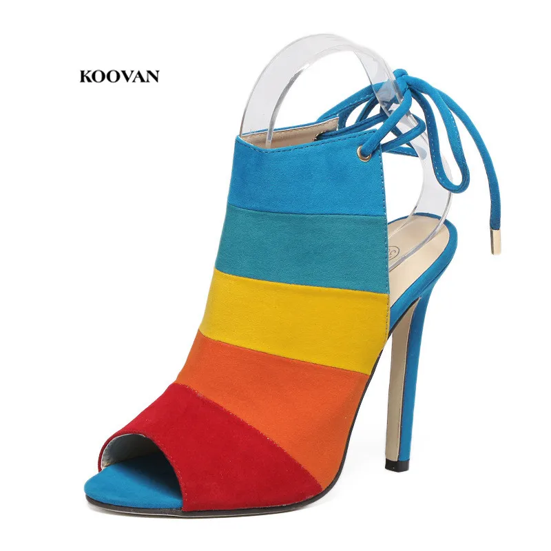 

2022 New Trend Women's Shoes Pumps Heeled Shoes High-heeled Rainbow Color Mixed With Fish Mouth Sandals Colors Pumps Size 40