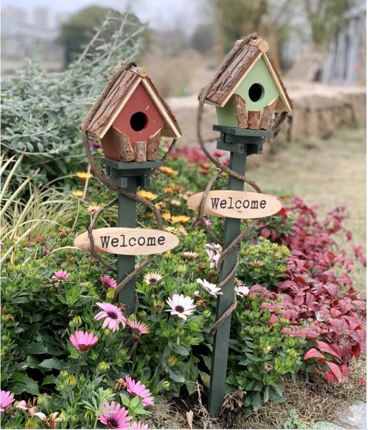 Pastoral Bird House Welcome Brand Rattan Nursery wooden Ornaments Courtyard Park Lawn Figurines Crafts Outdoor Villa Decoration