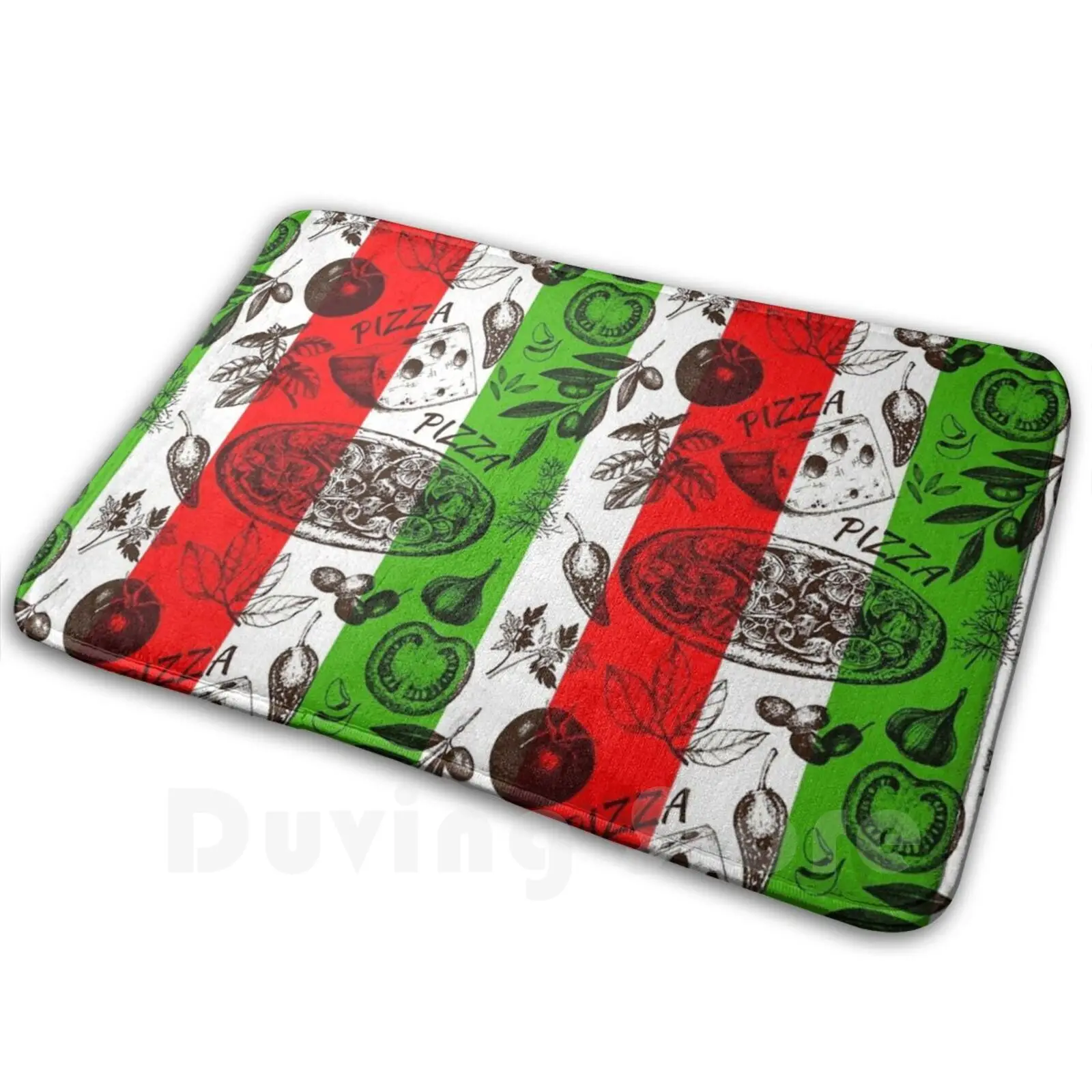 Italian Cucina Pizza Margarita Pizza Tomato Basil Cheese Red White Green Carpet Mat Rug Cushion Soft Cucina Italian