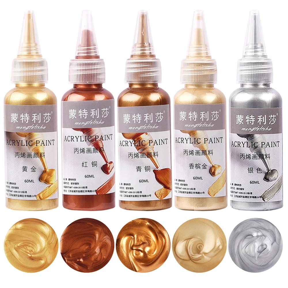 

60ml Acrylic Paint Metallic Gold Silver Copper For Epoxy Resin Jewelry Making Plaster Doll Handmade DIY Colorant Pigment