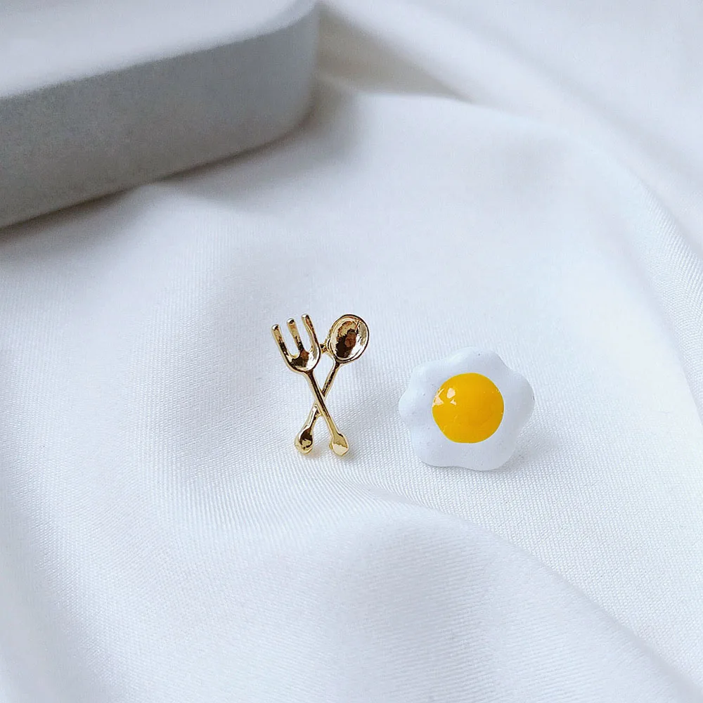 Fashion Asymmetric Knife Fork Poached Egg Bird Nest Stud Earrings for Women Girls Party Wedding Jewelry Gift 1 Pair