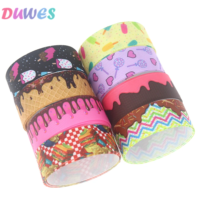 DUWES 50yards cupcake ice cream Printed Grosgrain Ribbon Accessory Hairbow Headwear Decoration DIY Wholesale OEM D1146