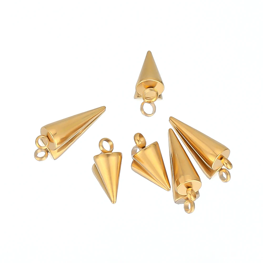 10 Stück Goldfarbene Edelstahl-Kegelanhänger für DIY-Schmuckherstellung, Ohrringe, Anhänger, Handgemachte Armbänder, Zubehör – Detail 5