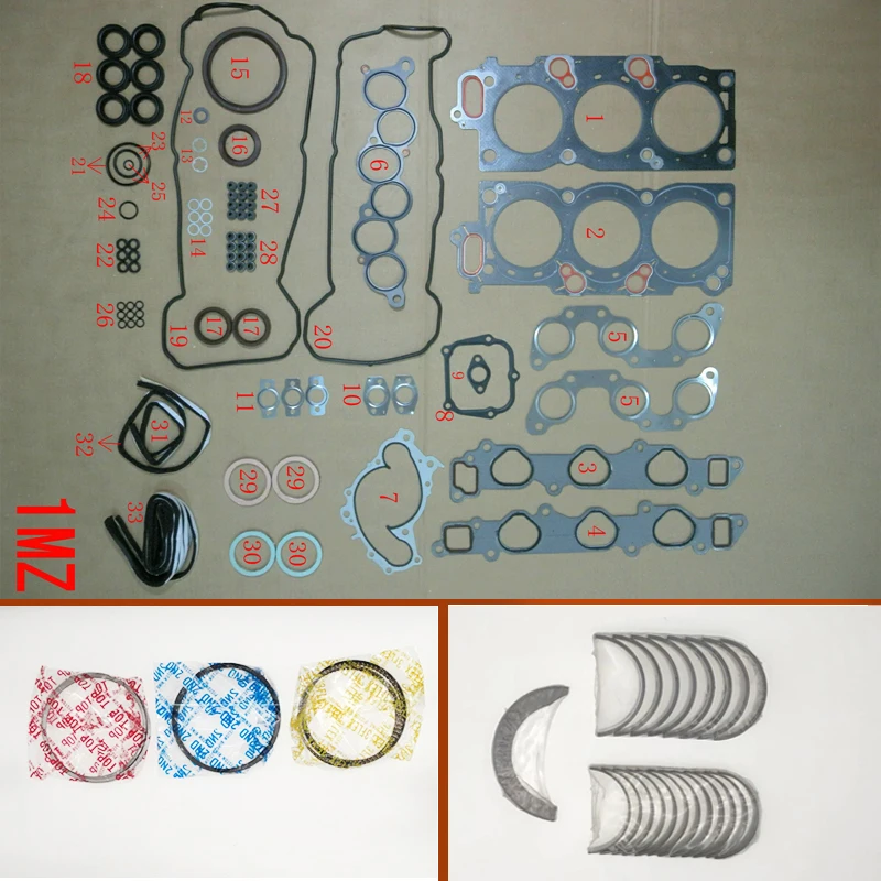 1MZ 1MZFE  complete Full gasket set kit crankshaft connecting rod bearing piston ring for Toyota Camry AVALON lexus ES 3.0L