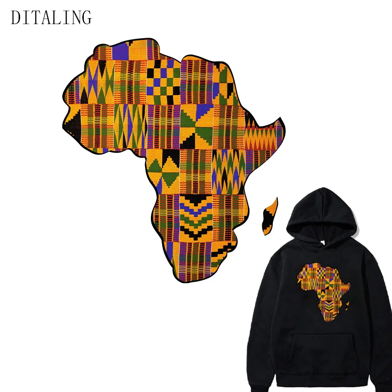 Patch For Clothing Map Of Africa Heat Transfer Patch Afro Women Thermal Sticker DIY Men T-Shirt Washable Patch Decals On Clothes