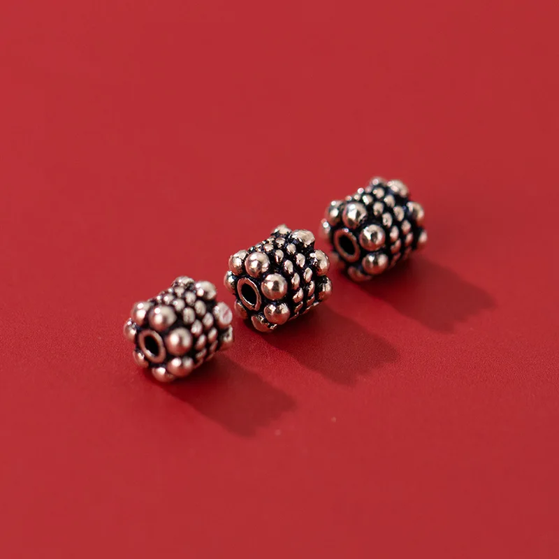 2pcs 925 Sterling Silver Vintage Women Men Charm Loose Beads Handmade Fine Jewelry Charm Space Silver Beads DIY Jewelry Findings