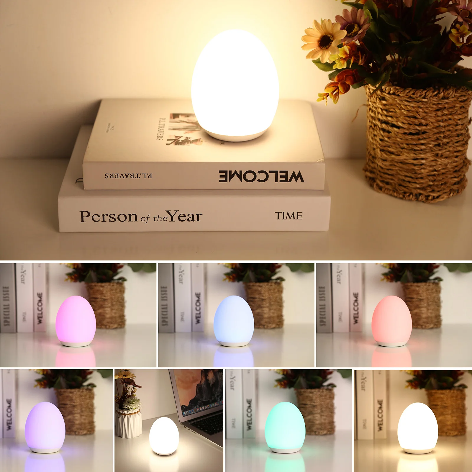 Egg Shaped Dimming Function Night Light 8 Colors RGB Changing USB Night Lights Nursery Squishy Night Lamp for Bedroom