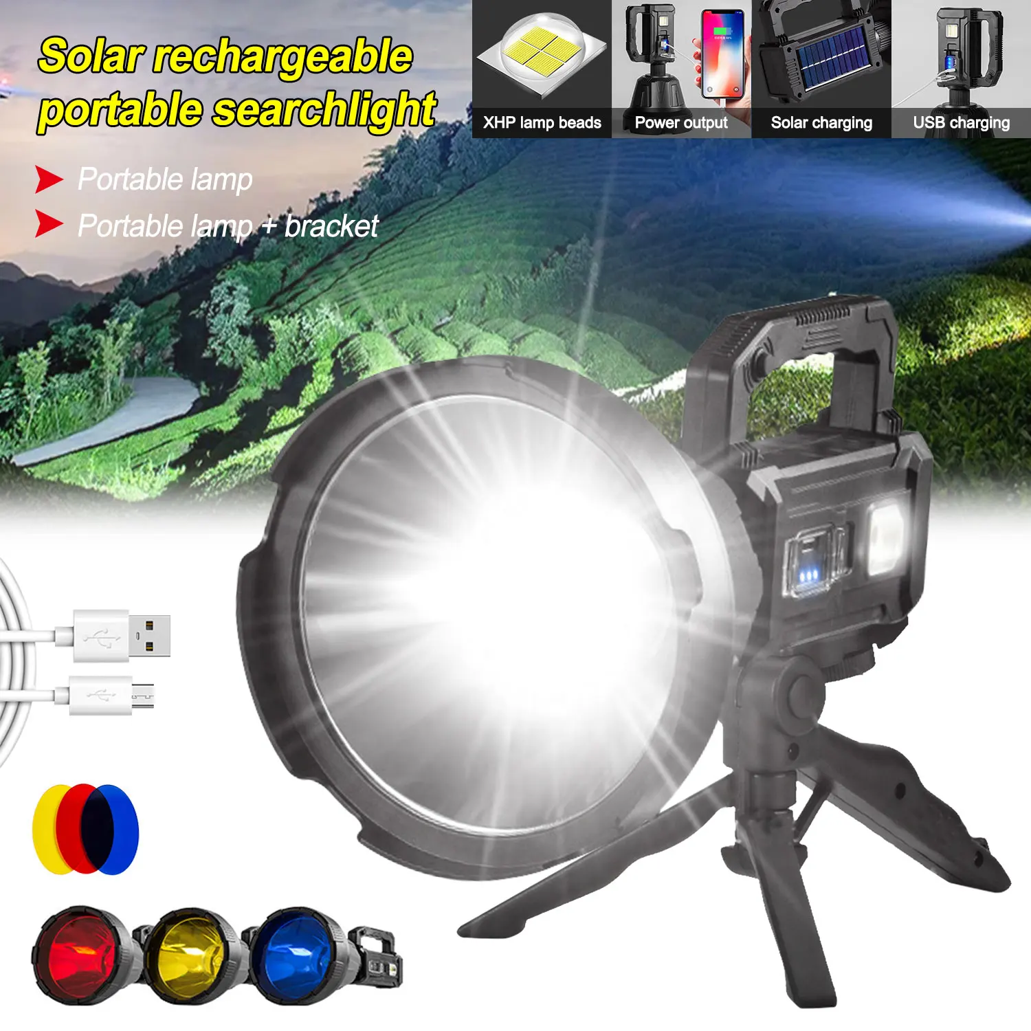 Fishing Light Attractor 8000lmSearchlight Powerful Searchlight USBRechargeable Lantern Fishing Lamp Portable Hunting Searchlight