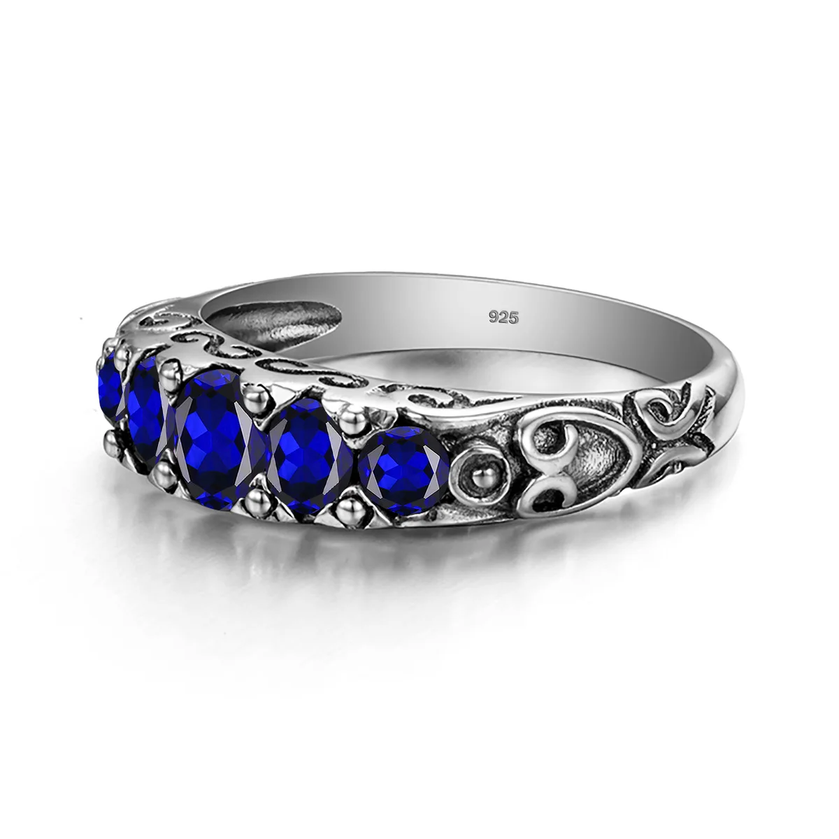 Szjinao Women Art Deco Ring 925 Sterling Silver Blue Sapphire Rings Gemstones September Birthstone Wedding  Engagement Party