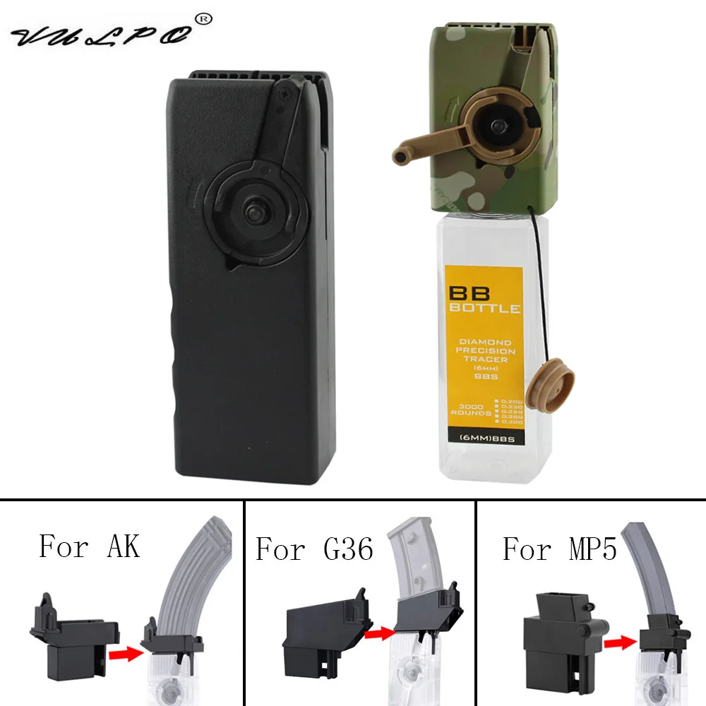 VULPO Airsoft Paintball M4 BB Speed Loader 1000 Rounds Hand Crank Quick Loader AK MP5 G36 Magazine Speed Loader Adapter