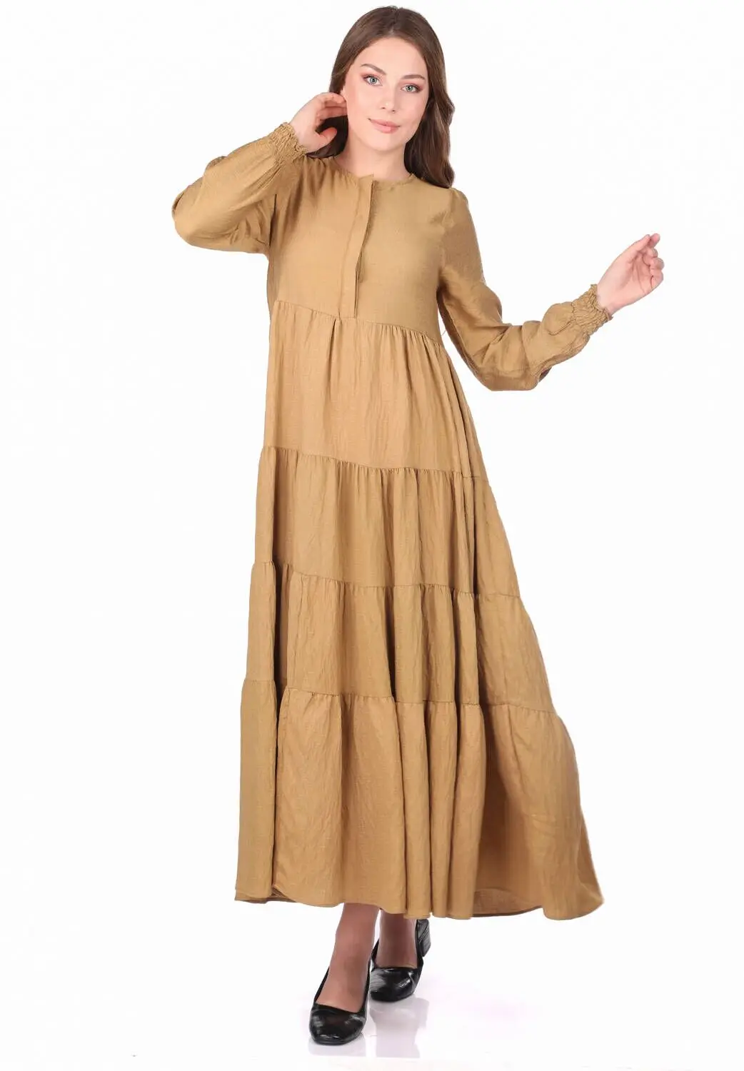 Shirred Long Straight Dress