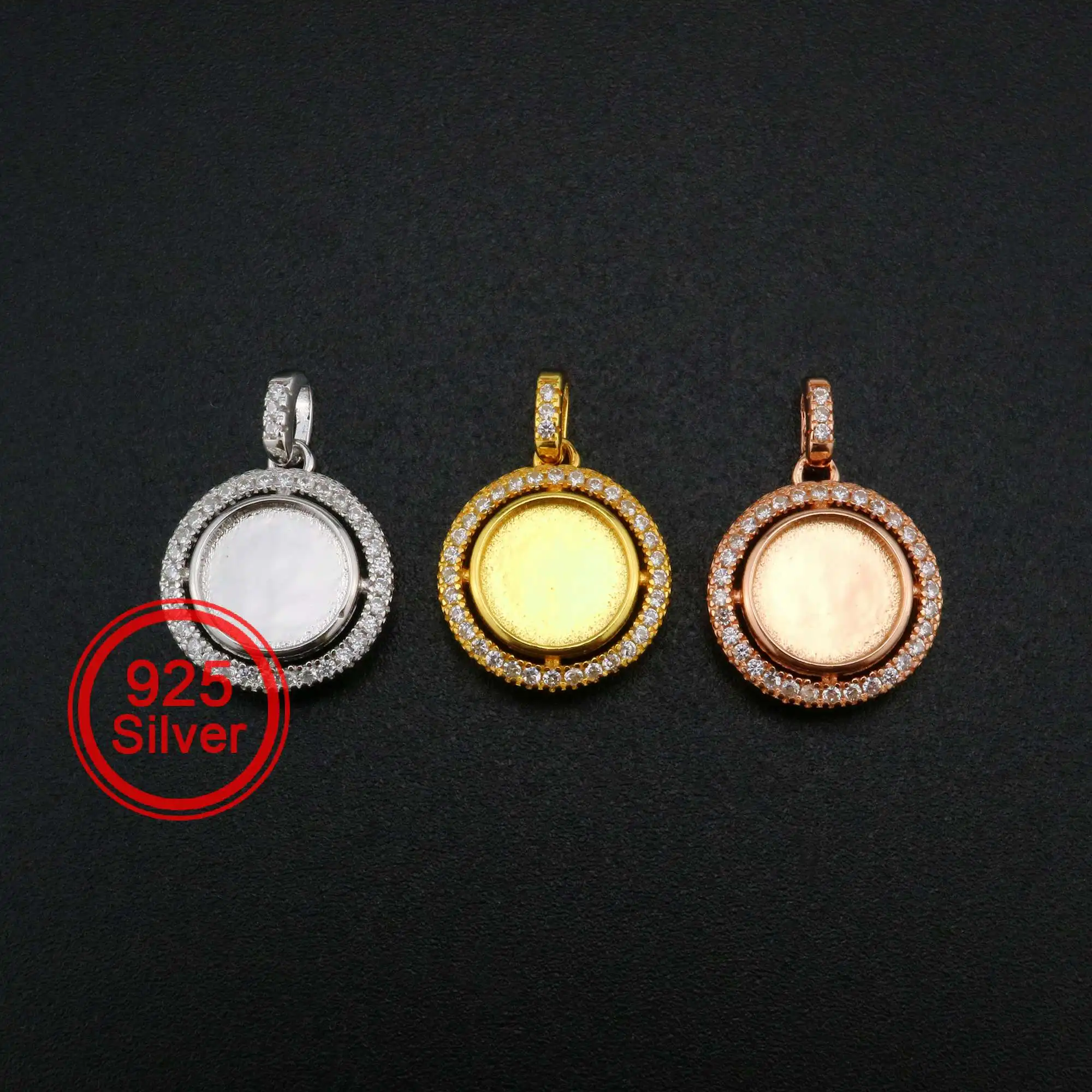 Keepsake Breast Milk Resin Round Pendant Bezel 8MM Solid Back Cabochon Settings 925 Sterling Silver Halo Charm 1411273