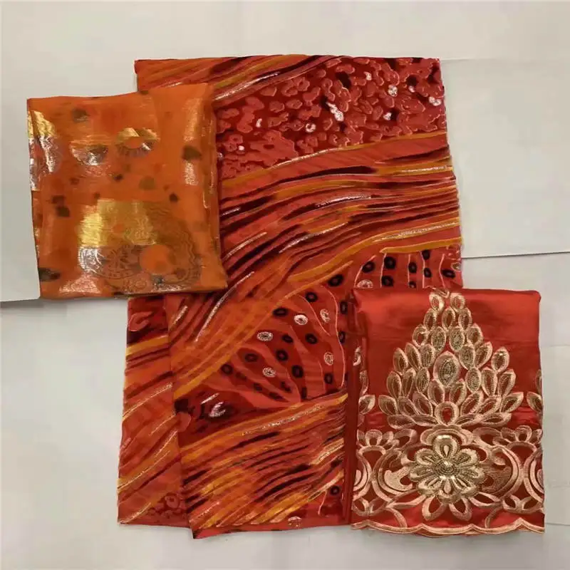 2022 Popular 3-piece set high-quality embroidery printed velvet silk fabric sewing textile material 2+3.6+2 yards.O3