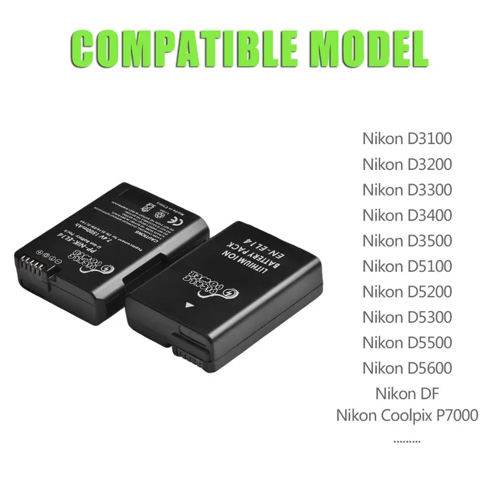 EN-EL14 EN-EL14A Battery LED Charger with Type C Port For Nikon P7200 P7700 P7100 D5500 D5300 D5200 D3200 D3300 D5100 D3100 L50