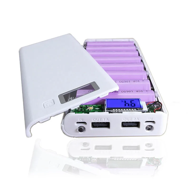 2020 New DIY 8pcs 18650 3.7V Li-ion Battery Powerbank  With Two USB Output  LCD Display for Phone Charger Without Battery