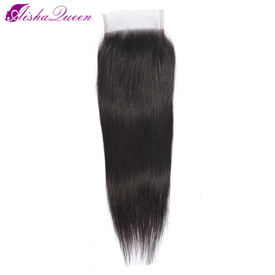 Aisha Queen Hair Brazilian Straight Hair Closure Free Part Swiss Lace Closure Natural Color Non-Remy Hair Weave