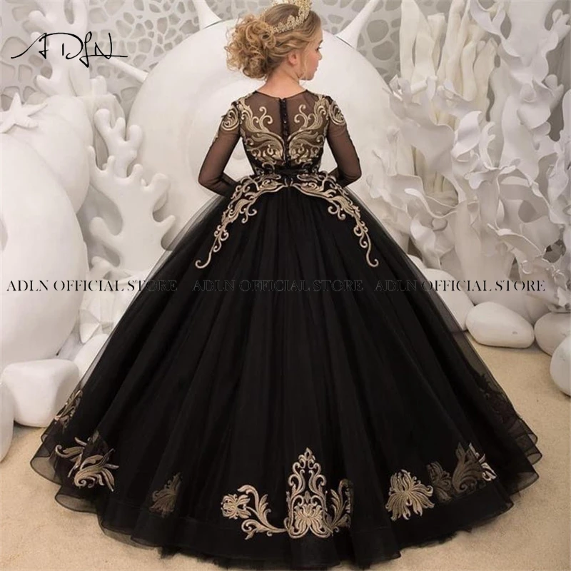 ADLN Holy First Communion Dresses Customized Black Ball Gown Flower Girl Dress With Sleeves Floor Length Pageant Party Outfit