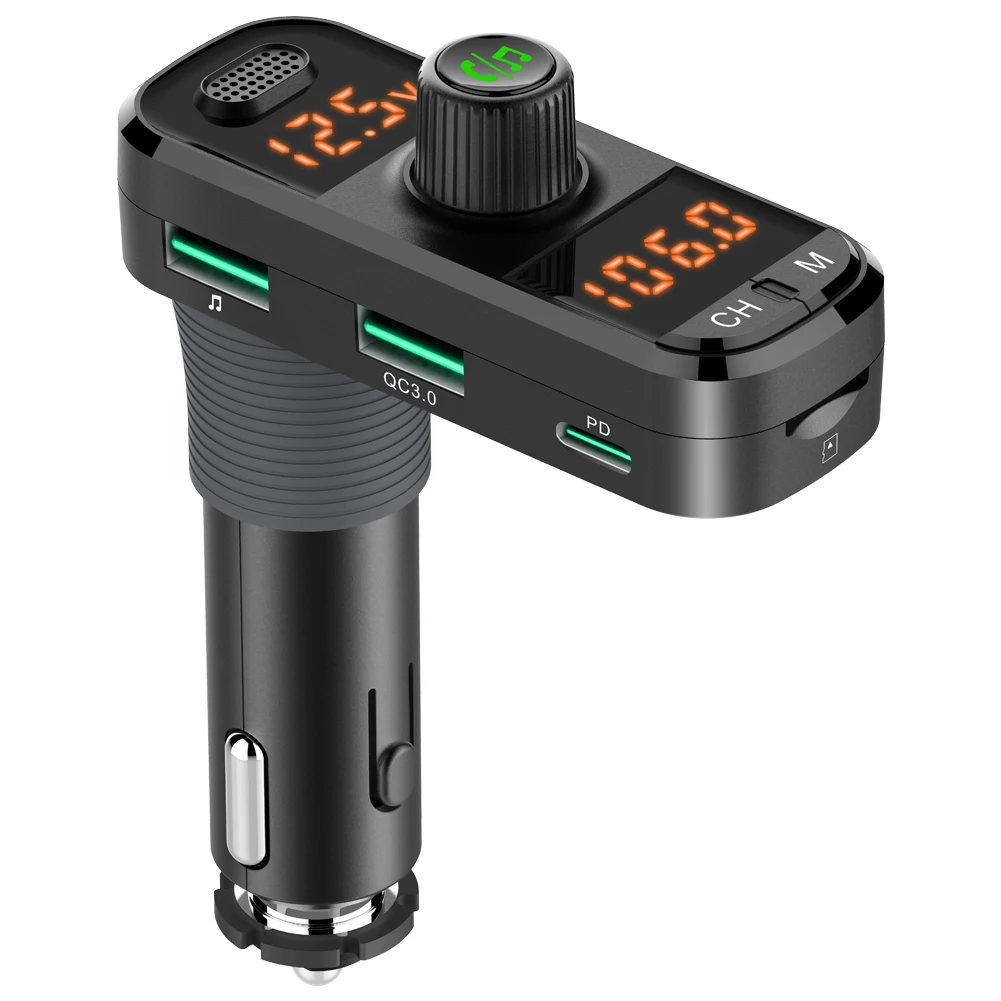 Bluetooth 5.0 Car MP3 Music Player Hands-Free USB & TF Card Support Radio FM Transmitter QC/PD3.0 Car Charger