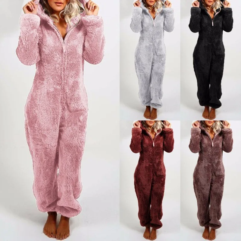 2020 New Pajamas Nightgown Women's Winter Sleepwear Long Sleeves Plus Plush Thick Plush Jumpsuit Hooded Homewear Pajamas Robes