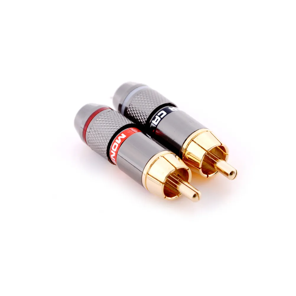 Zlinkj 4 pçs/lote alta qualidade chapeamento de ouro rca conector rca macho plug suporte 6mm cabo atacado
