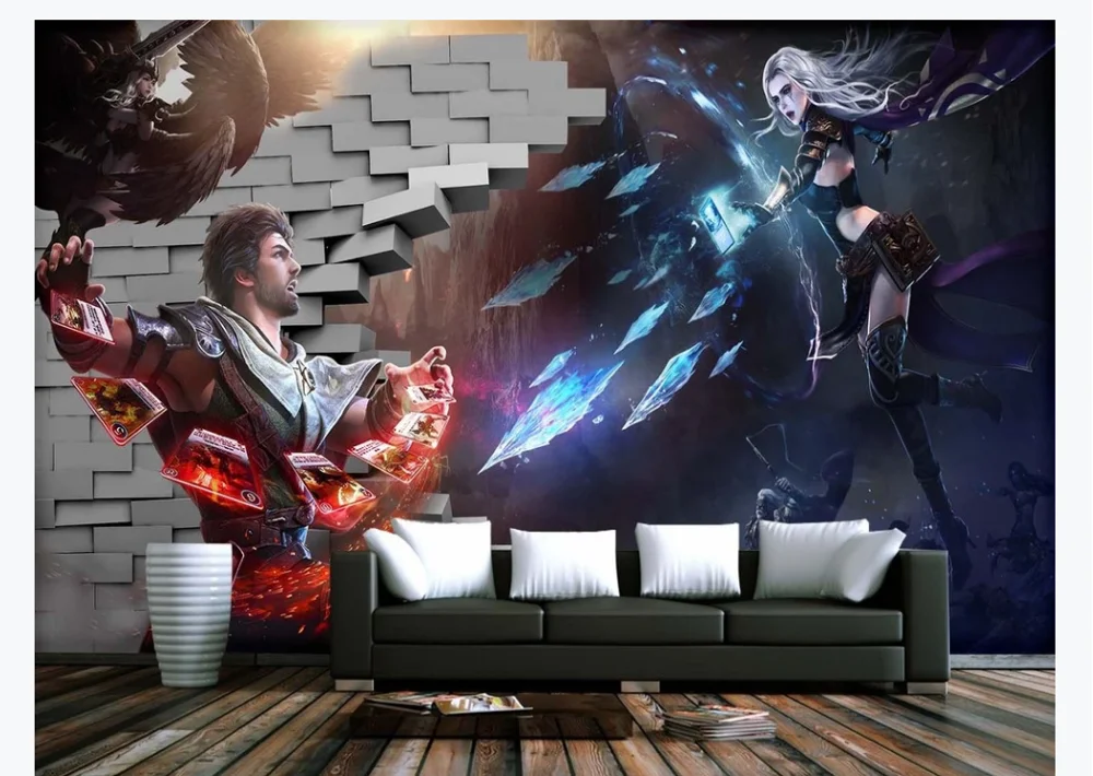 Custom 3d wallpaper mural three-dimensional broken wall adventure magic game Internet cafe children's room background wall