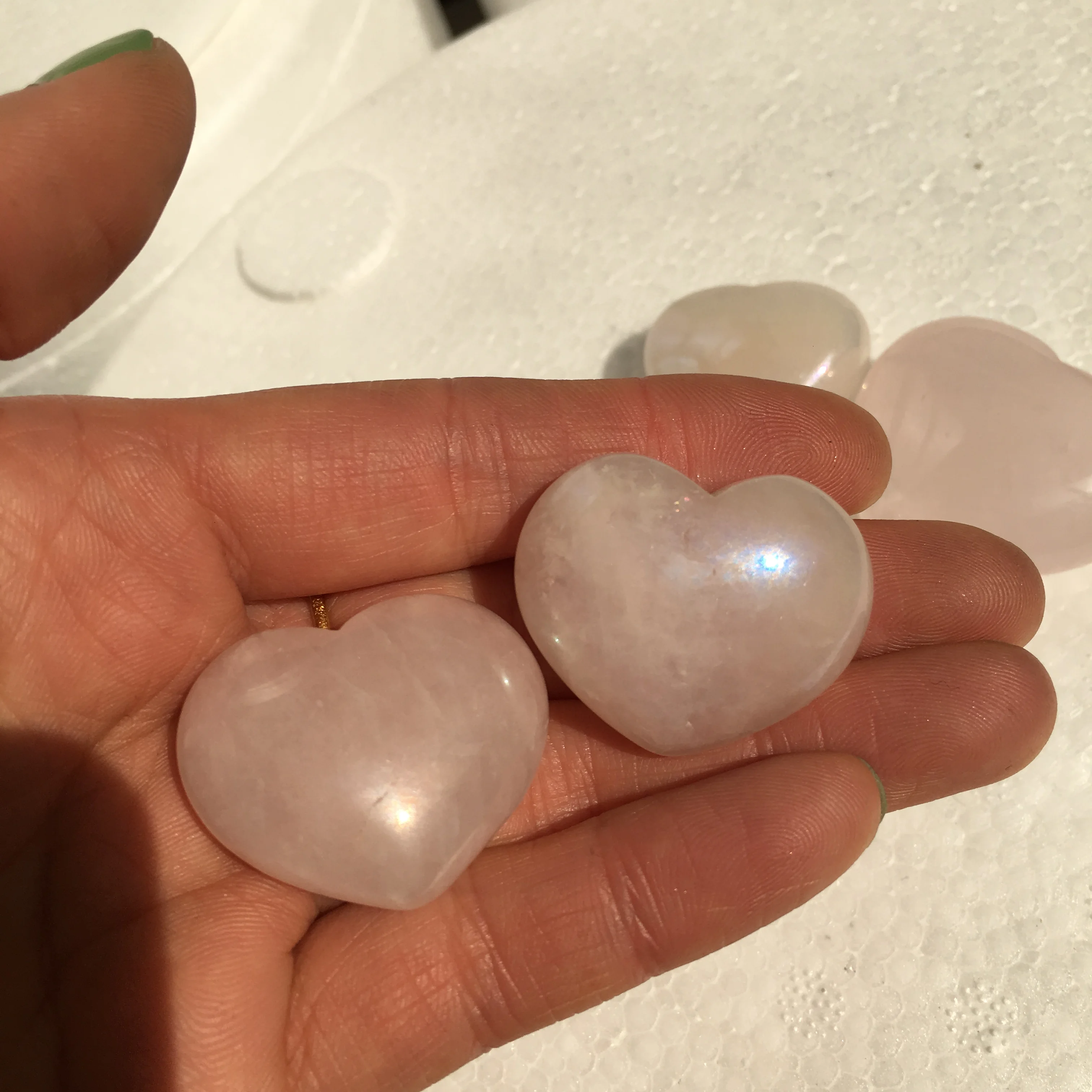 3pcs NATURAL PRETTY pink QUARTZ CRYSTAL HEART HEALING