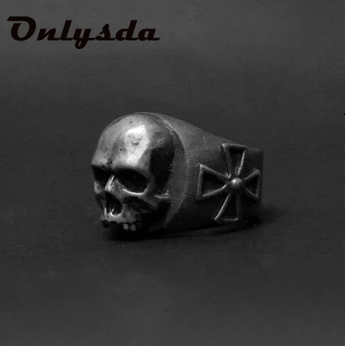 Dropshipping Men's Calvarium Skull Ring With Cross Gothic 316L Stainless Steel Biker Ring Motorcycle Band jewellery Gift Anel