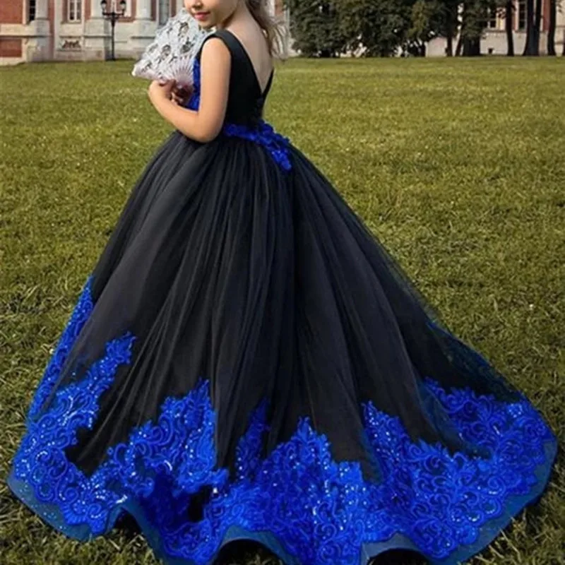 Formal Shiny Crystals Charming Royal Blue Flower Girl Dresses For Wedding One Shoulder Birthday Children Holy Communion Gowns