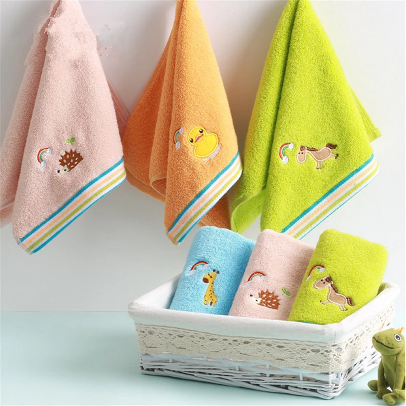 Premium Cotton Handkerchief for Children, Face Towel for Kids, Bathroom, Skin-Friendly, Animal Embroidery, Machine Washable