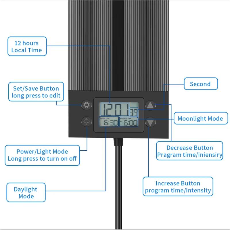 Iluminación de encendido y apagado automático para acuario, luz LED de espectro completo para pecera con temporizador, lámpara de amanecer y