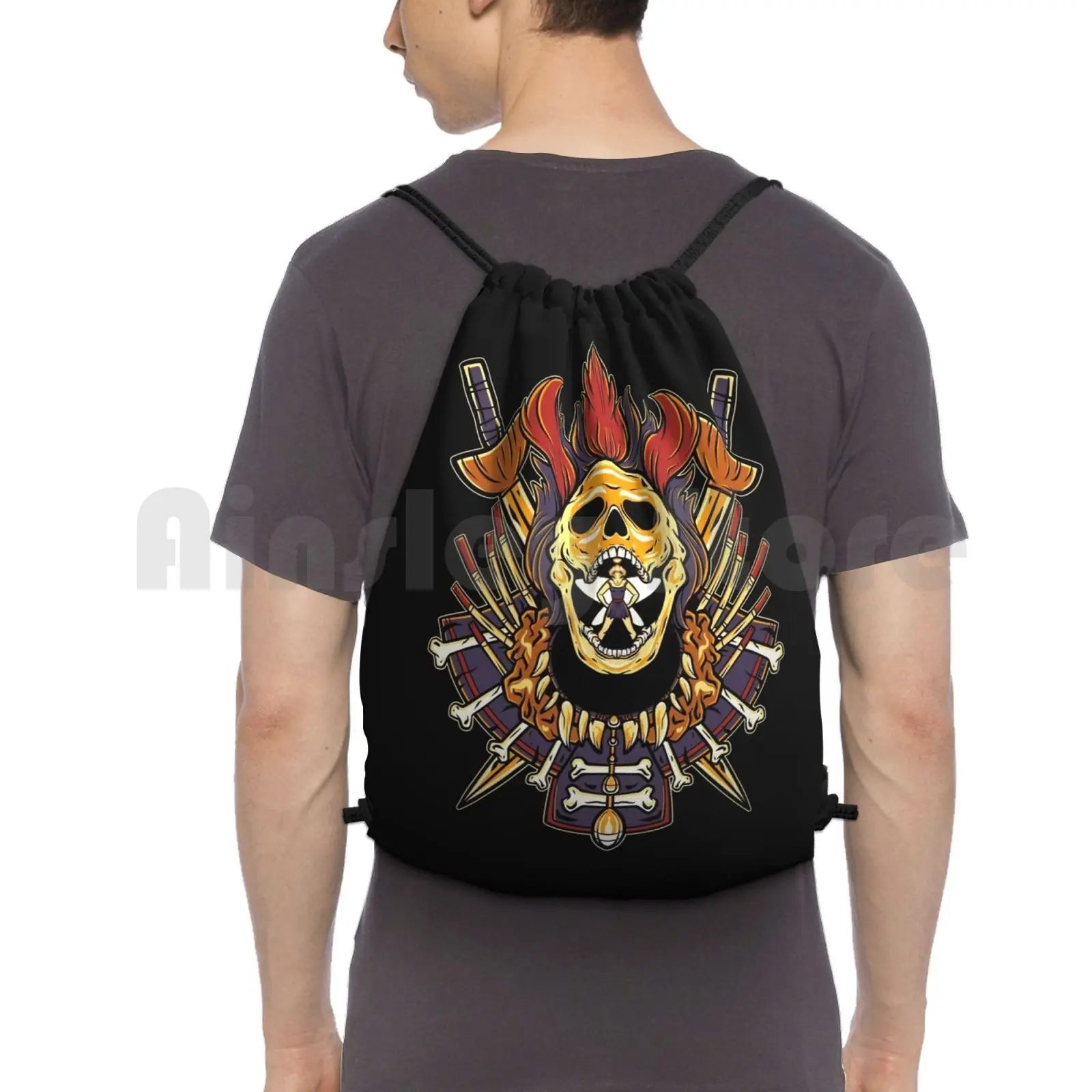 

Bang A Rang Backpack Drawstring Bags Gym Bag Waterproof Hook Pansexual Rufio Tink Pirates Pirate Skull Sword Movies Movie