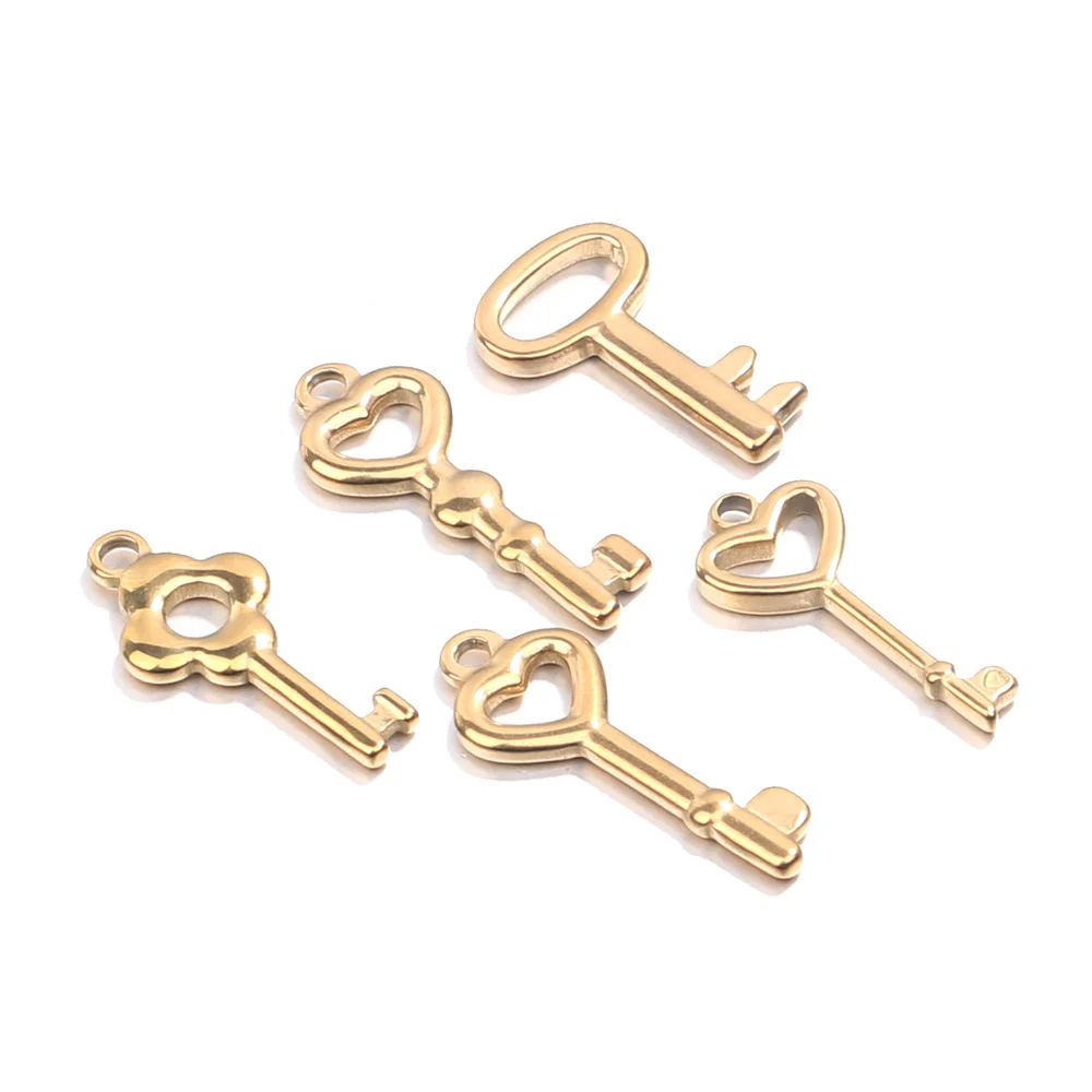 5pcs/lot Stainless Steel Gold Lock Key Charms Couple Love Pendants for Diy Hip Hop Necklace Bracelet Jewelry Makings Wholesale