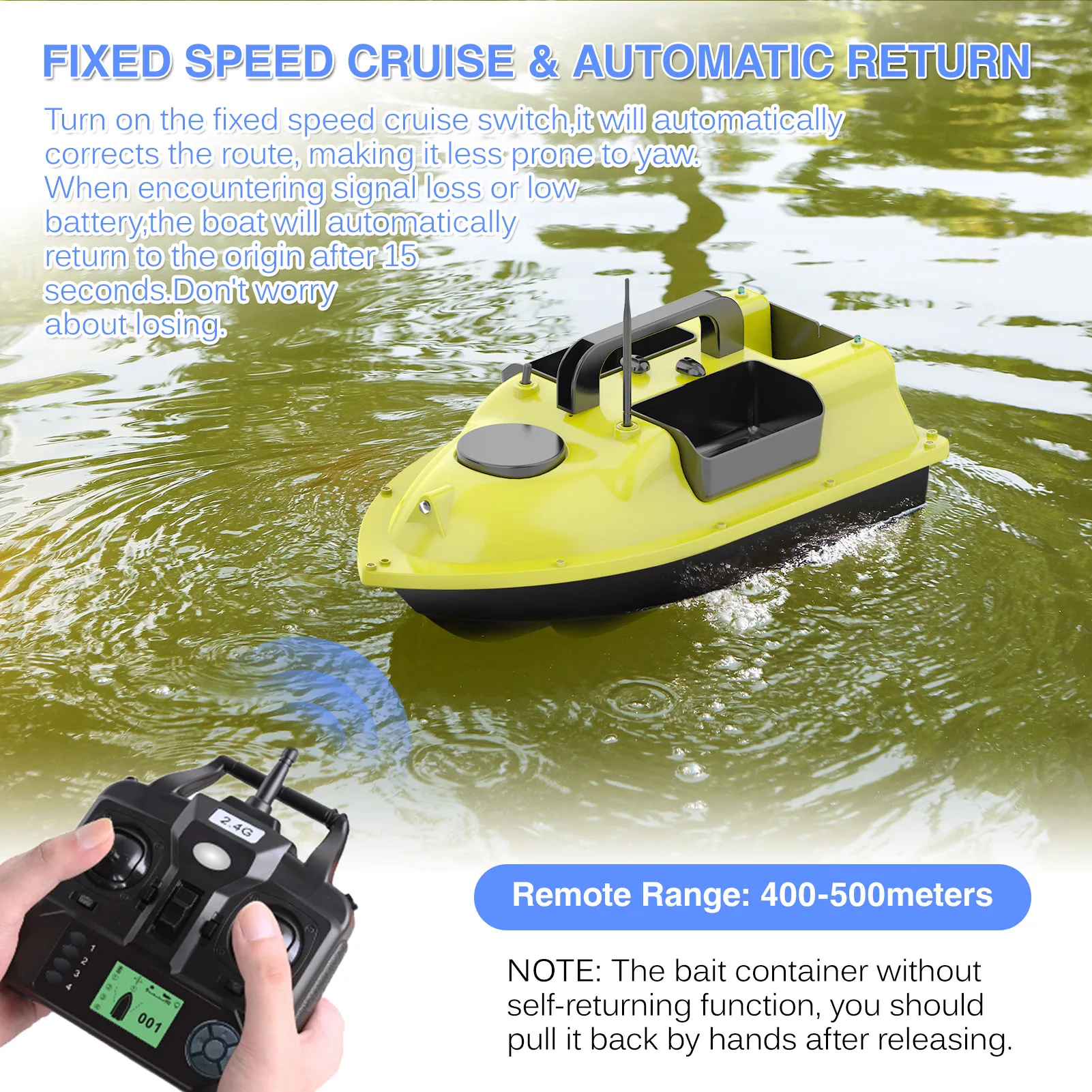 RC Bait Boat GPS Fishing Bait Boat 3 Bait Containers Wireless Bait Boat Automatic Return 2kg bait cruise Fishing Smart 12000mah