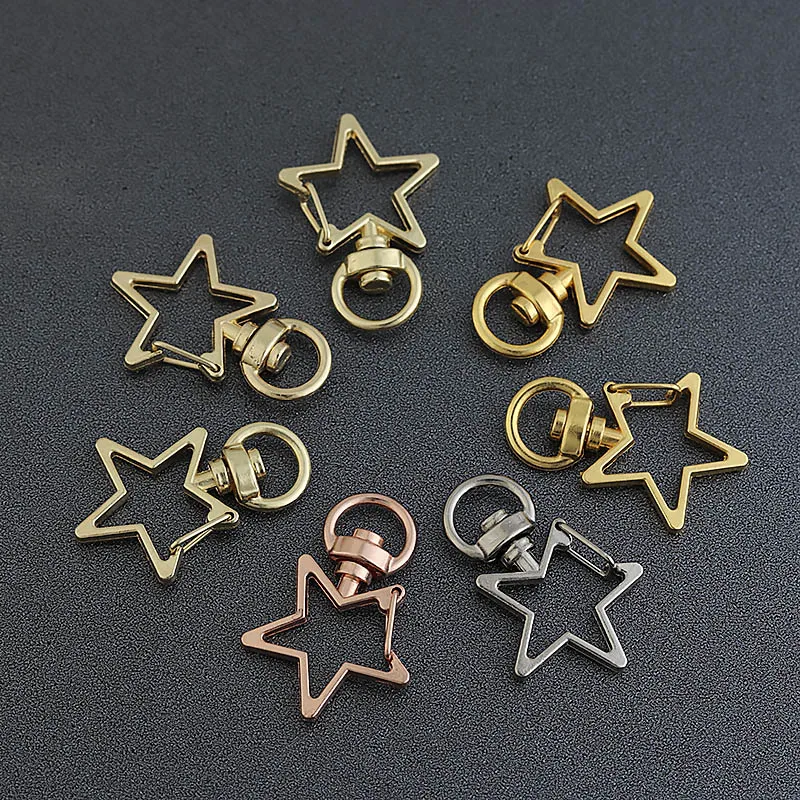 5-10pcs/Batch Alloy Five-Pointed Star Keychains Rose Gold Color Kc Gold Color White Keychain Key Ring DIY Jewelry Accessories