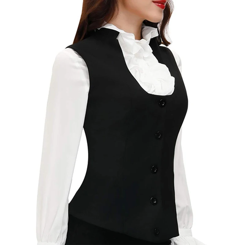 Women\'s Vest Round Neck 5 Button Business Slim Fit Vest Retro Office Work Wear Steampunk Waistcoat