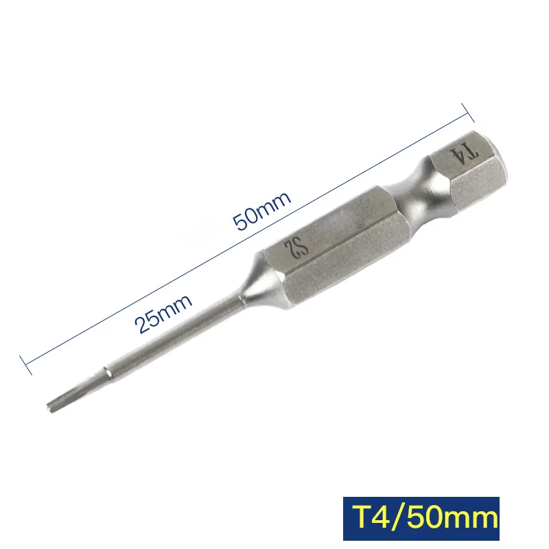 Imagem -02 - Broca de Chave de Fenda de Precisão Magnética Broca de Chave de Fenda de Precisão Magnética t3 t4 10 Peças 50 mm Comprimento 6.35 mm Haste Hexagonal