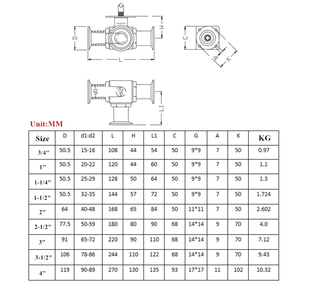 Imagem -05 - Braçadeira od 50.5 mm Três Maneira t tipo Válvula de Esfera Sanitária com Base do Atuador Aço Inoxidável 11 de 304