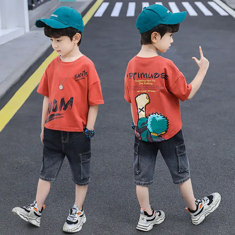 

Kids Clothes Short-Sleeved Suit Two-Piece Summer New Korean Fashion Casual Toddler Clothes