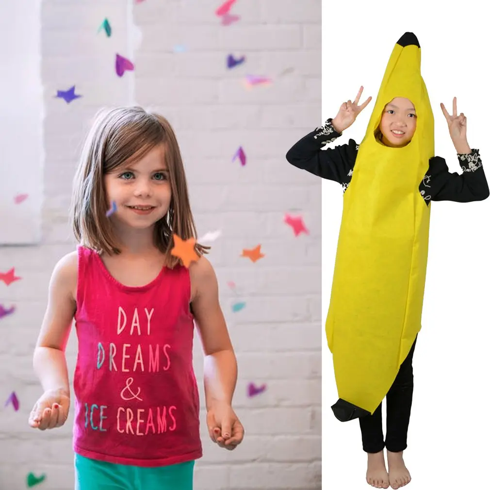 Novità uomo donna adulto bambini carnevale personaggio divertente Party Bar Stage Banana Costume Dance Suit Top abbigliamento Fantasia