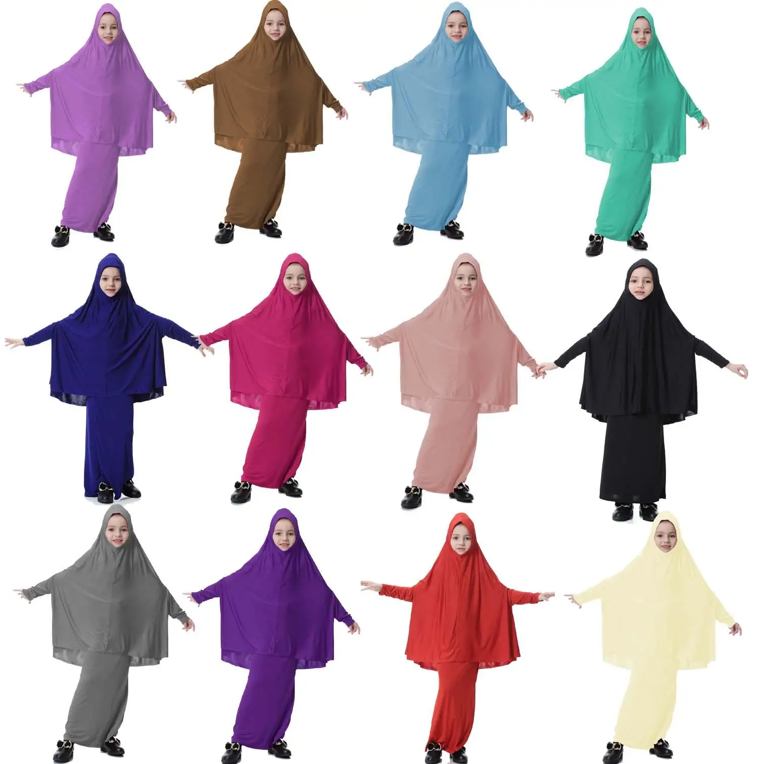 

Traditional Muslim Kids Khimar Abaya Dress Islamic Big Hijab Burka Long Skirts Arab Shawls Headscarf Prayer Robe Ethnic Clothing