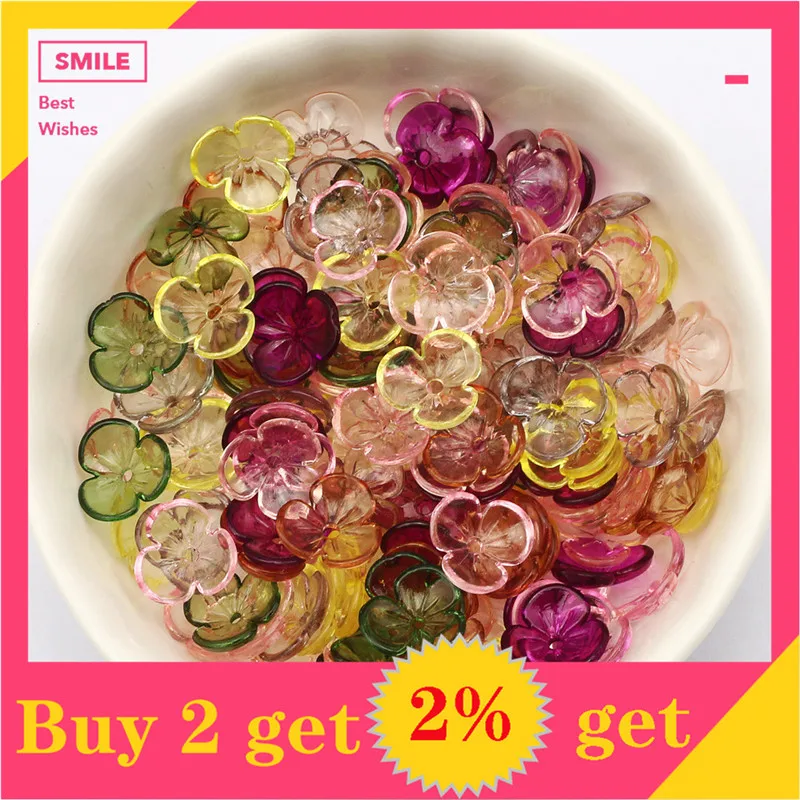 200PCS Multicolor Transparent Flower Beads Acrylic Beads For Fashion Jewelry Making DIY Handmade Necklace Bracelet Accessories