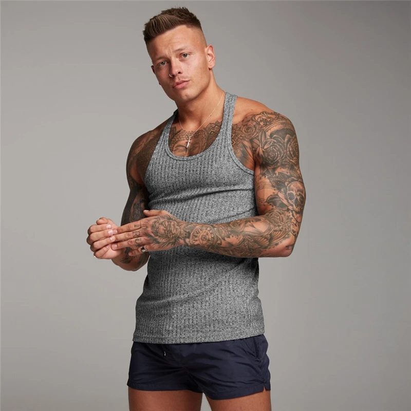 Gilet lavorato a maglia da uomo O collo t-shirt senza maniche Fitness Slim Fit strisce sportive canotta canottiere moda estate abbigliamento da palestra