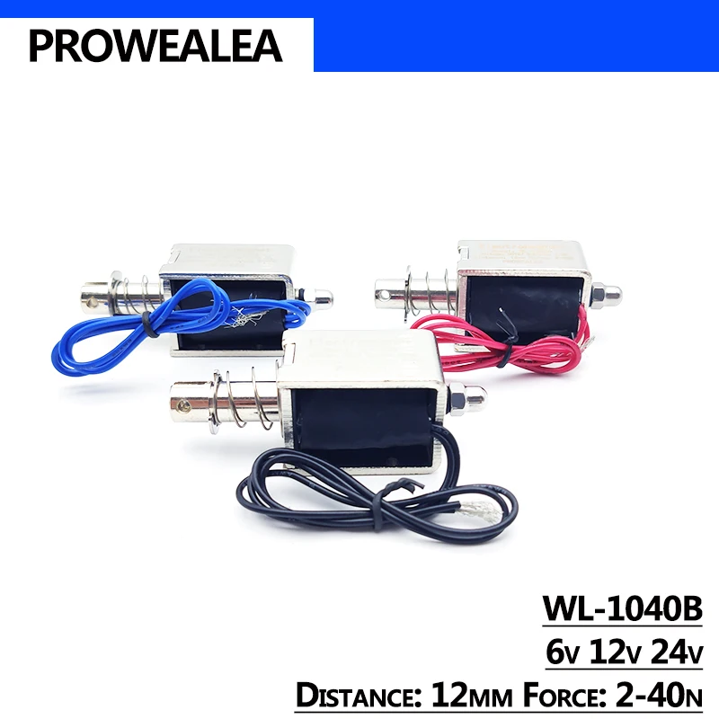 Solenoid Electromagnet Push Pull Type WL-1040B 6V 12V 24V Thrust Force 2-40N 12mm Open Frame Linear Electric Magnet