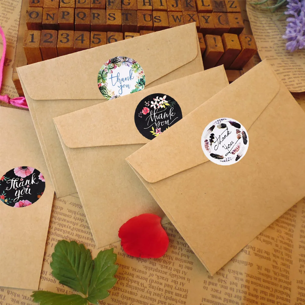 500Pcs ดอกไม้สีขอบคุณสติกเกอร์1นิ้ว Decor ซีลป้ายสำหรับ Handmade Order ของขวัญกระเป๋าซองซีล
