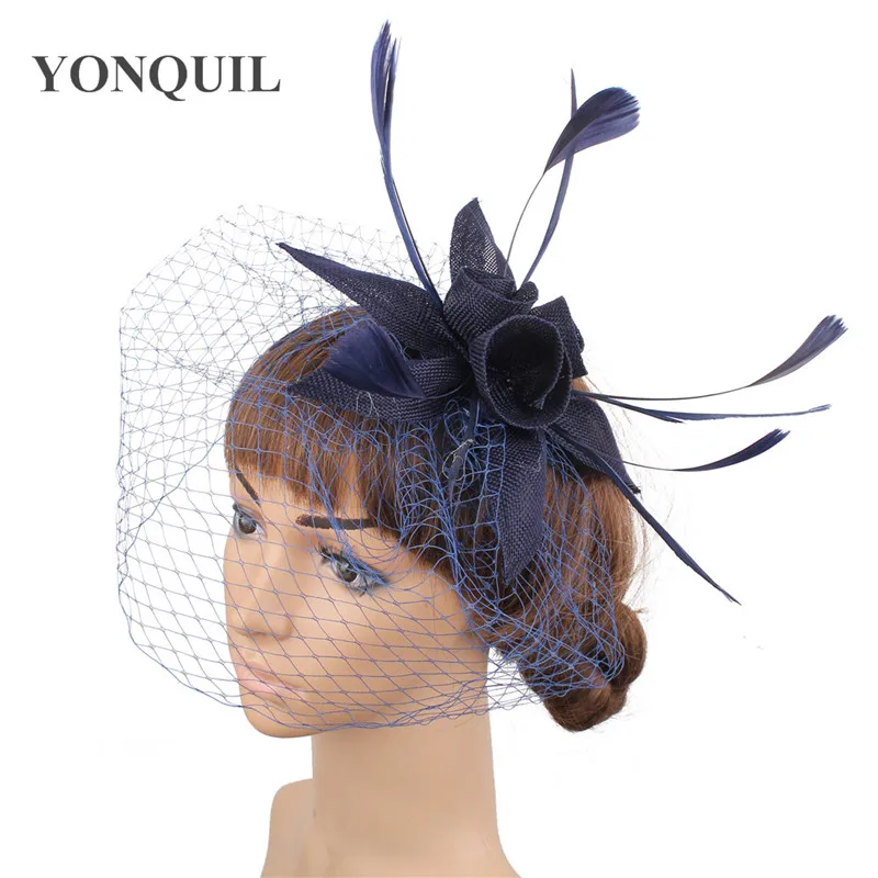 Đám Cưới Giả Sinamay Nữ Nón Tóc Fascinator Mũ Cocktail Cho Phụ Nữ Hấp Dẫn Veiling Phụ Kiện Tóc Nữ Đảng