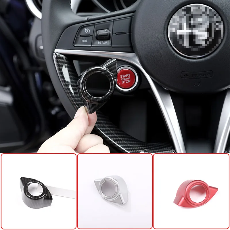 For Alfa Romeo Giulia Stelvio 2017-2019 ABS Carbon fiber Car Engine One-Button Start Button Decoration Cover Car Accessories