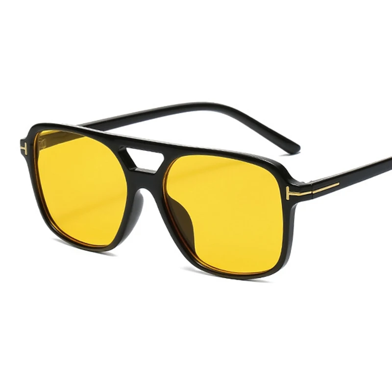 

Trendy Oversized Rectangle Sunglasses Men 2023 Double Bridge Brand Design Yellow Lens Tom Square Women Sun Glassses Shades UV400